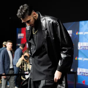 All Star Game Chet Holmgren brown leather coat inspired celebrity winter outfit