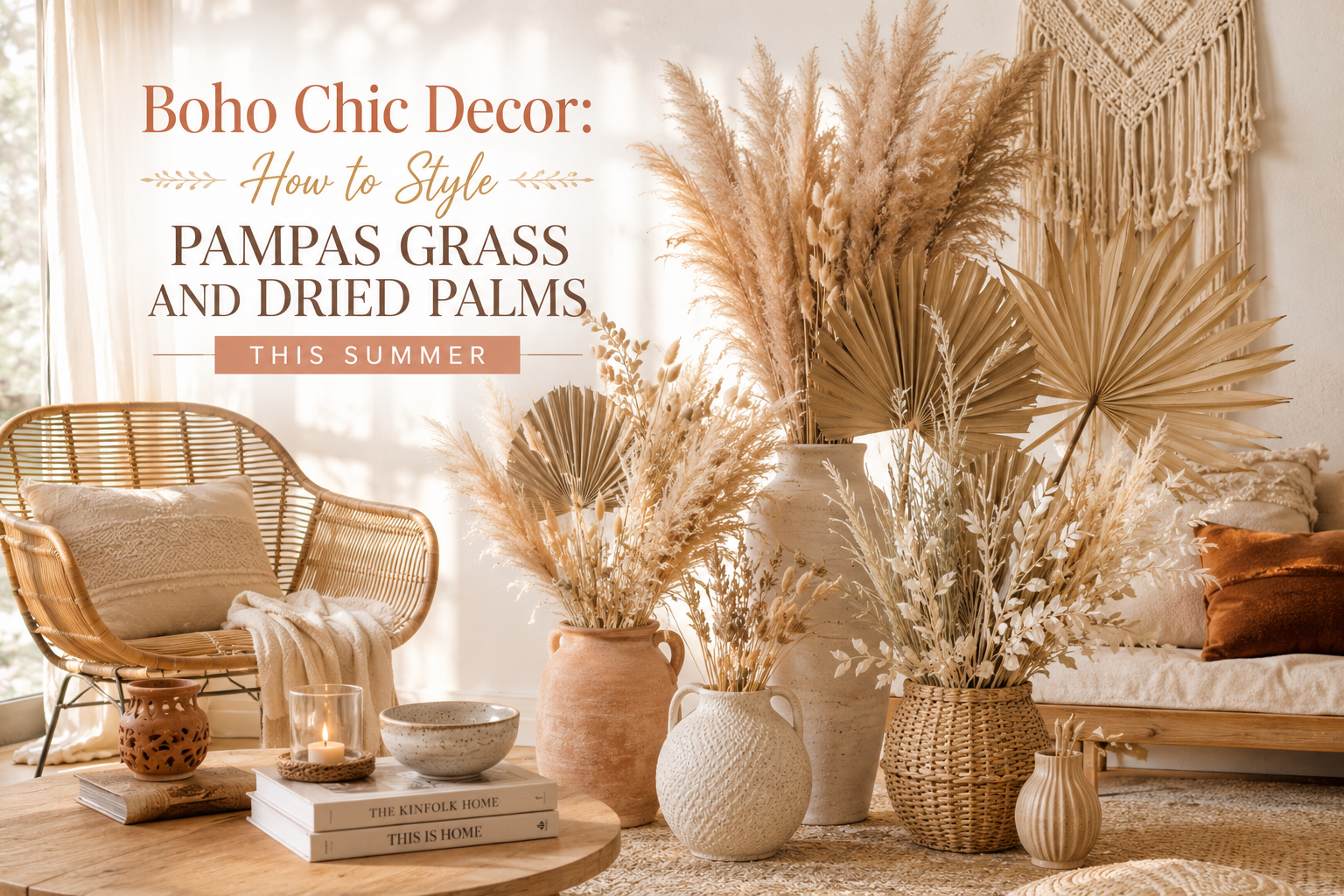 Boho Chic Decor How to Style Pampas Grass and Dried Palms This Summer