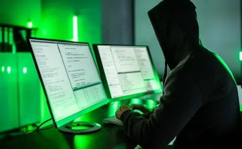 Hacker accessing a computer system with multiple security screens