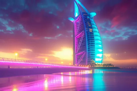 The Burj Khalifa skyscraper in Dubai standing tall against the skyline, showcasing its iconic modern architecture and glass facade.