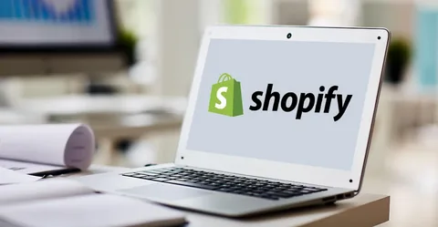 A Shopify interface displayed on a screen showing an eCommerce dashboard with products, sales analytics, and store management features for online business