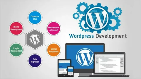 A graphic displaying the word ‘WordPress’, representing a popular content management system used for website development and blogging