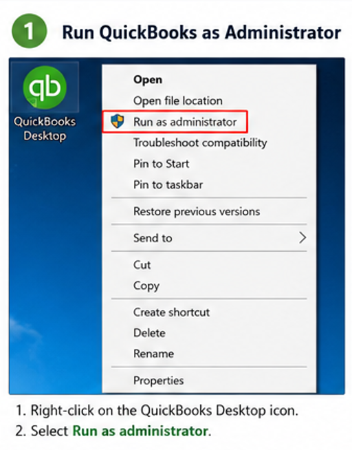 QuickBooks utility application keeps popping up- Run Quickbooks As Administrator- 