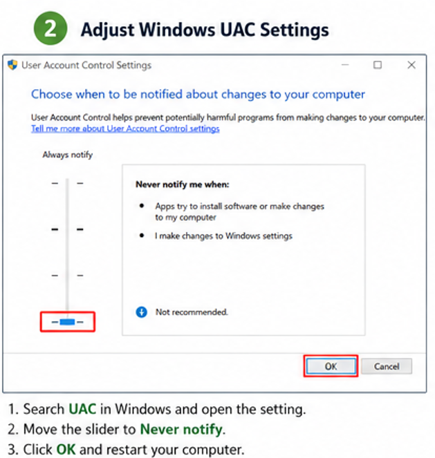 Adjust window UAC Settings