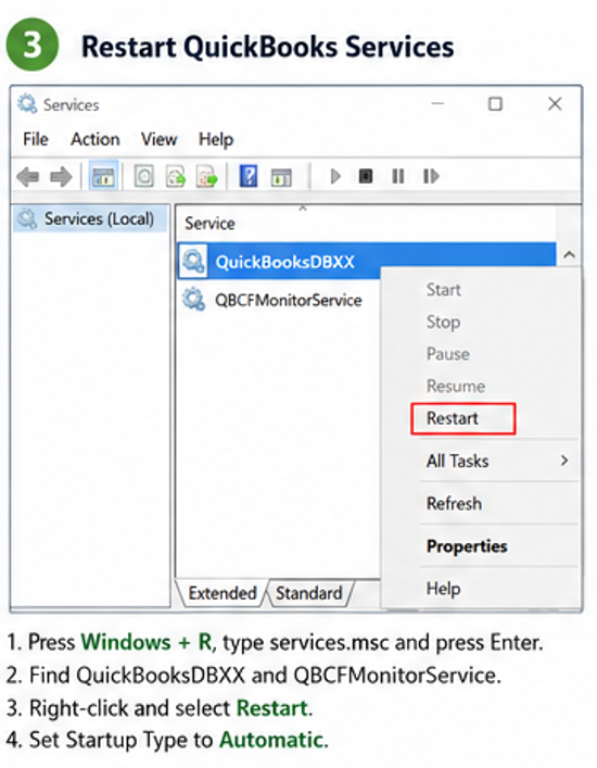 QuickBooks utility application keeps popping up- Restart Quickbooks Services 