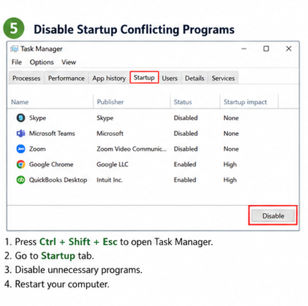 Disable startup conflicting programs