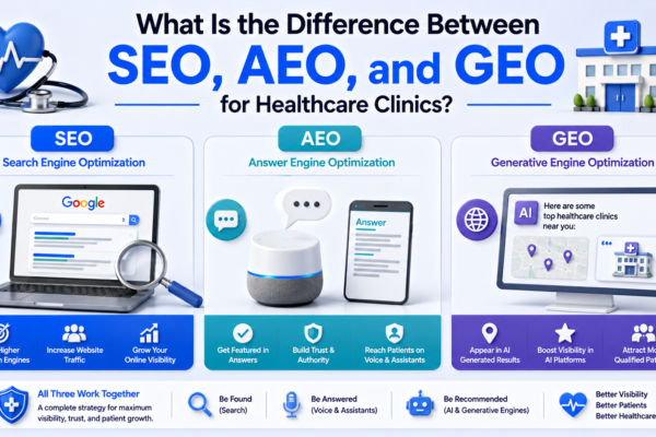 What Is the Difference Between SEO, AEO, and GEO for Healthcare Clinics