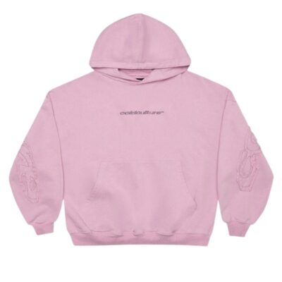 cold culture distress curved pink hoodie