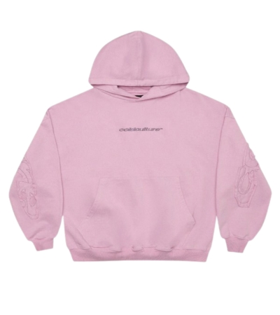 cold culture distress curved pink hoodie