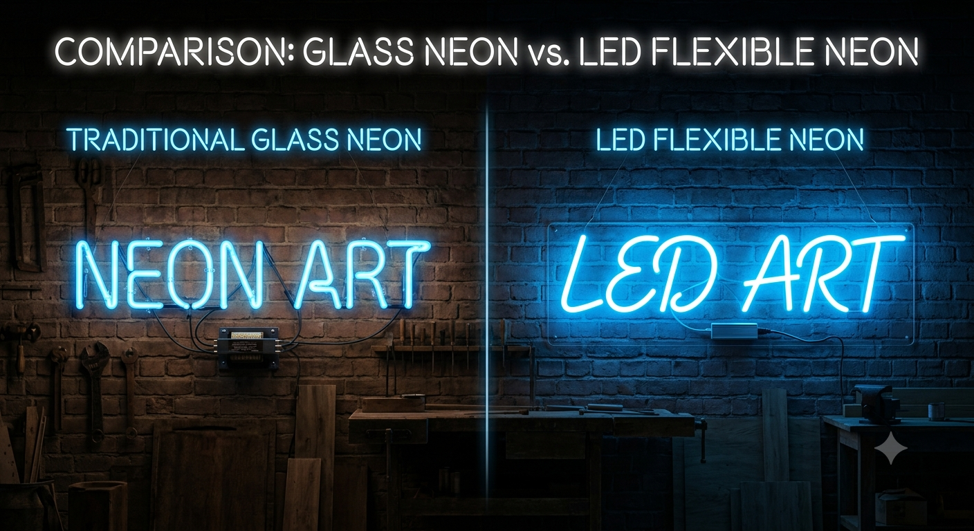 comparison between glass neon and LED neon sign