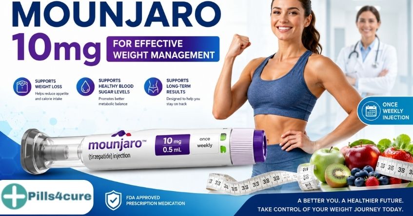 Mounjaro 10mg injection pen supporting effective weight management, appetite control, and healthy weight loss with fitness and healthcare professionals.