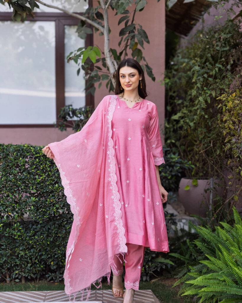 chanderi kurta set with dupatta