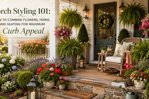 Porch Styling 101 How to Combine Flowers, Ferns, and Seating for Maximum Curb Appeal