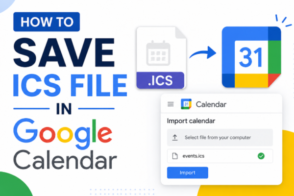 Save ICS file in Google Calendar