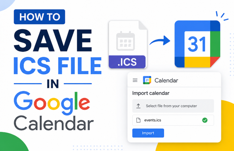 Save ICS file in Google Calendar