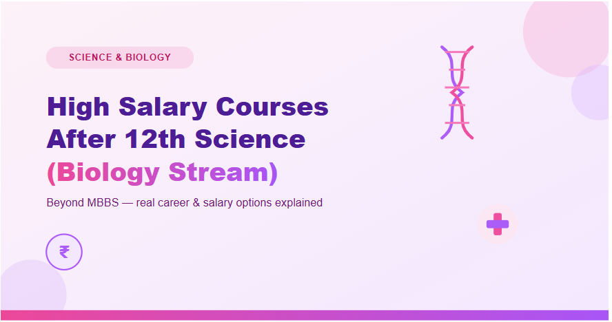 High salary courses after 12th science biology infographic with DNA helix and medical icons
