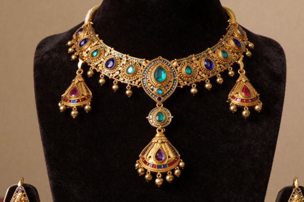 Gold Meenakari Necklace