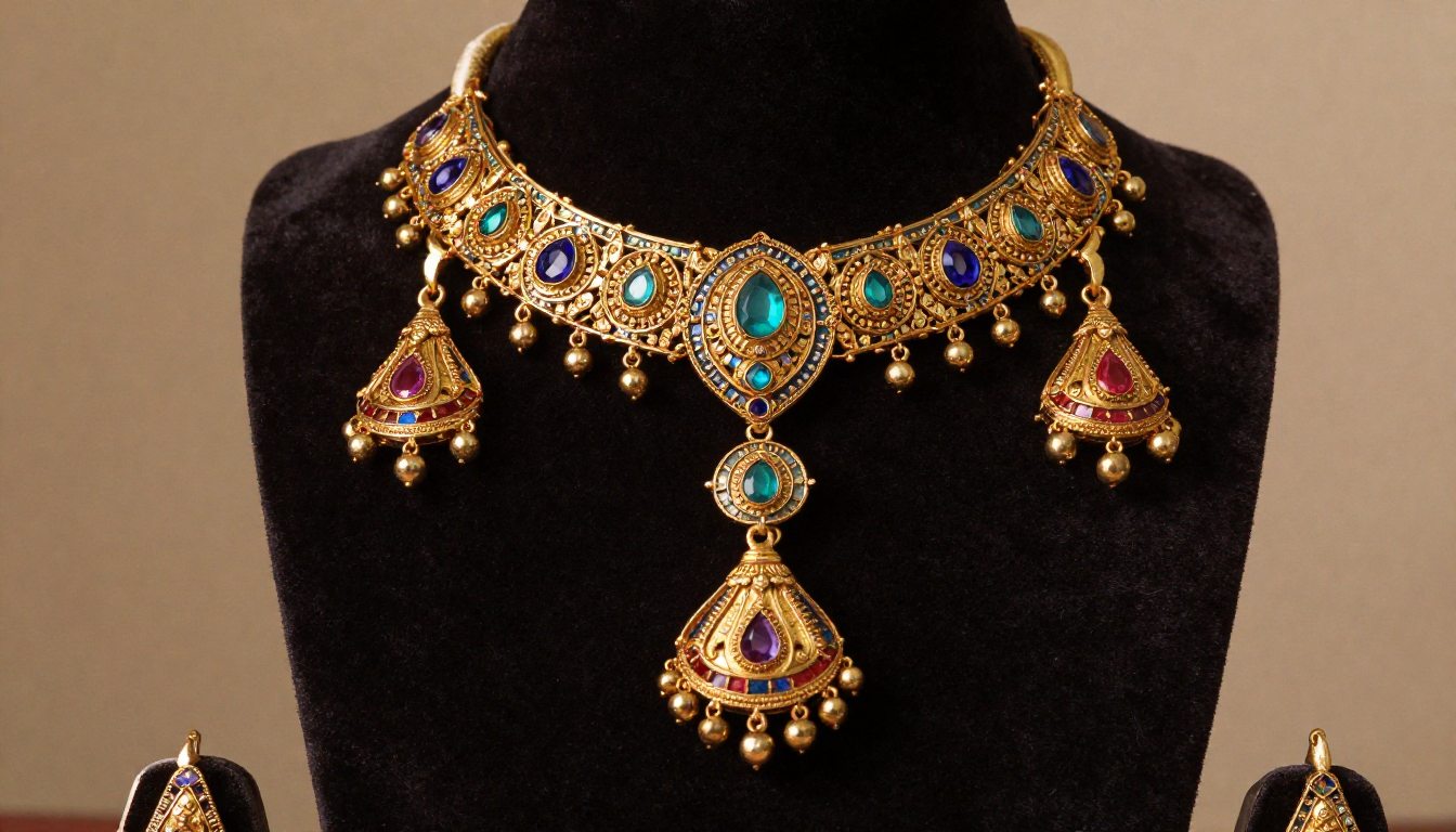 Gold Meenakari Necklace